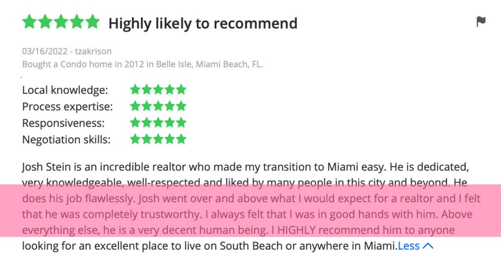 Reviews of Josh Stein Realtor Miami