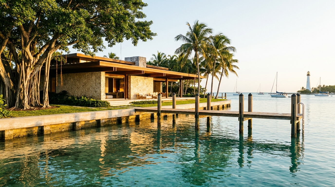 Key Biscayne waterfront home on shallow turquoise water