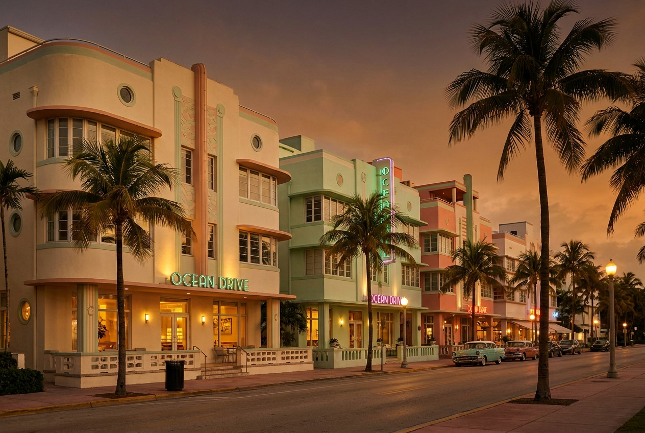 Art Deco architecture on Ocean Drive, South Beach