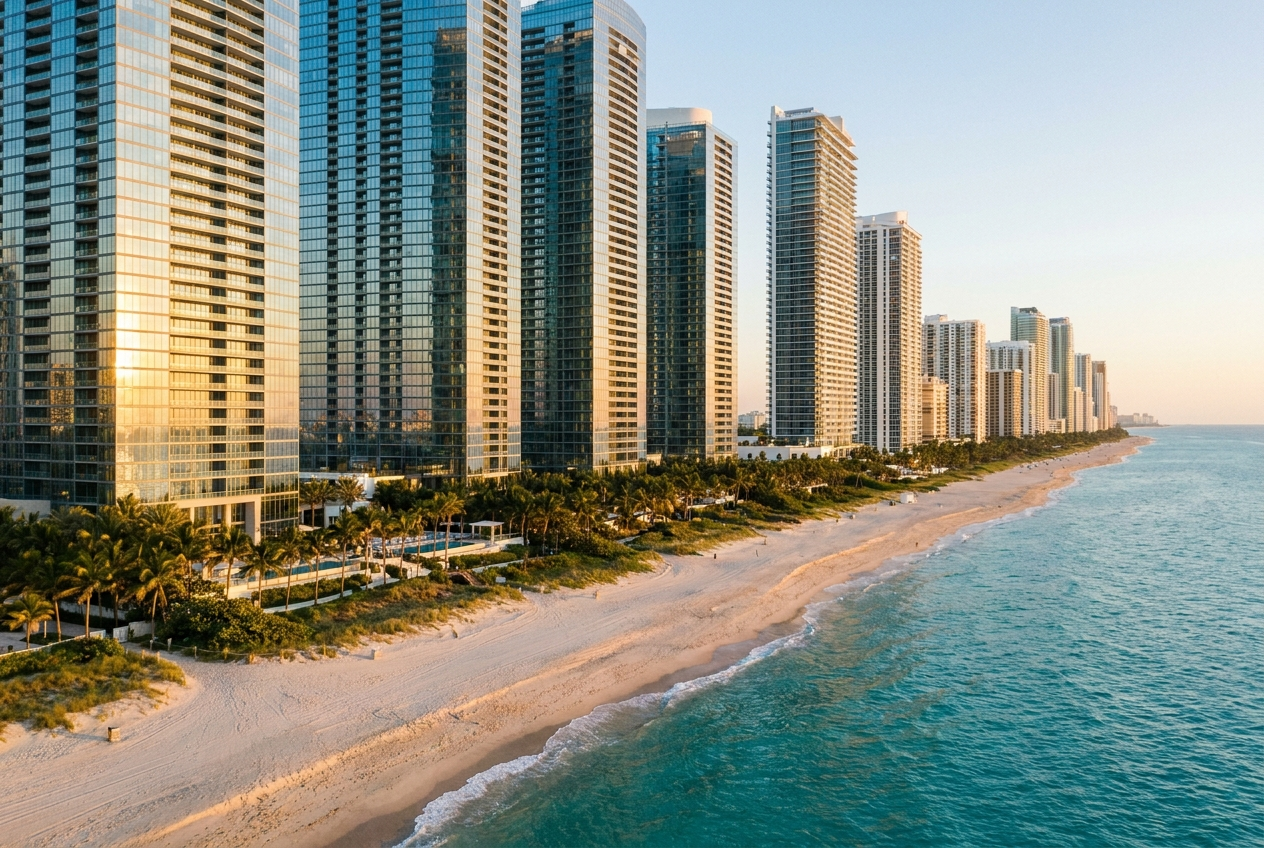 Branded oceanfront condominium towers in Sunny Isles Beach