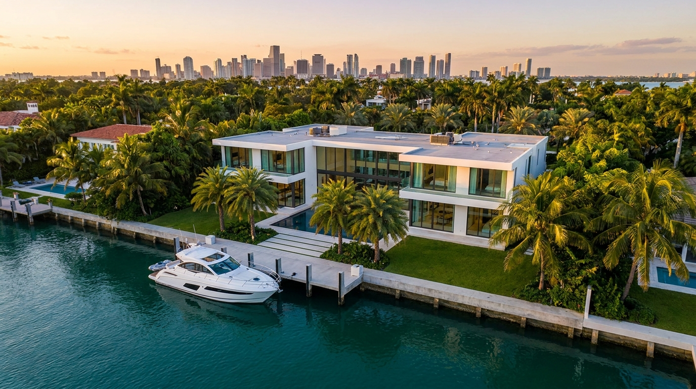 A Venetian Islands waterfront estate on a Biscayne Bay canal