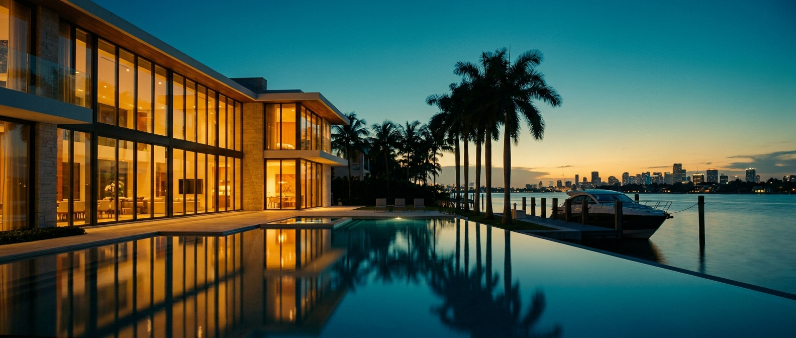 Miami waterfront estate on Biscayne Bay with a private dock