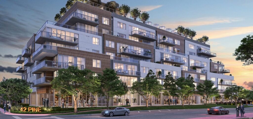 Developer rendering of 42 Pine in Miami Beach at dusk