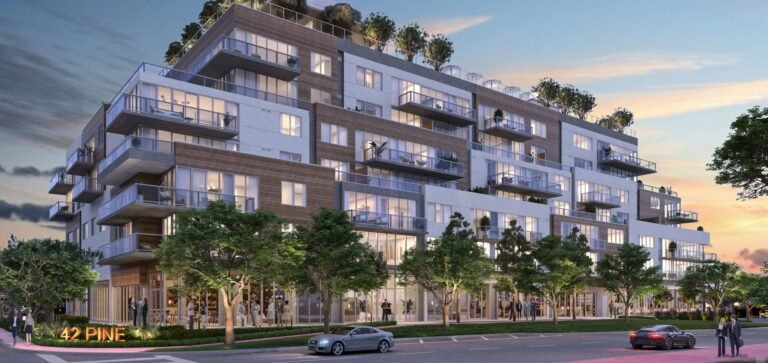 Developer rendering of 42 Pine in Miami Beach at dusk