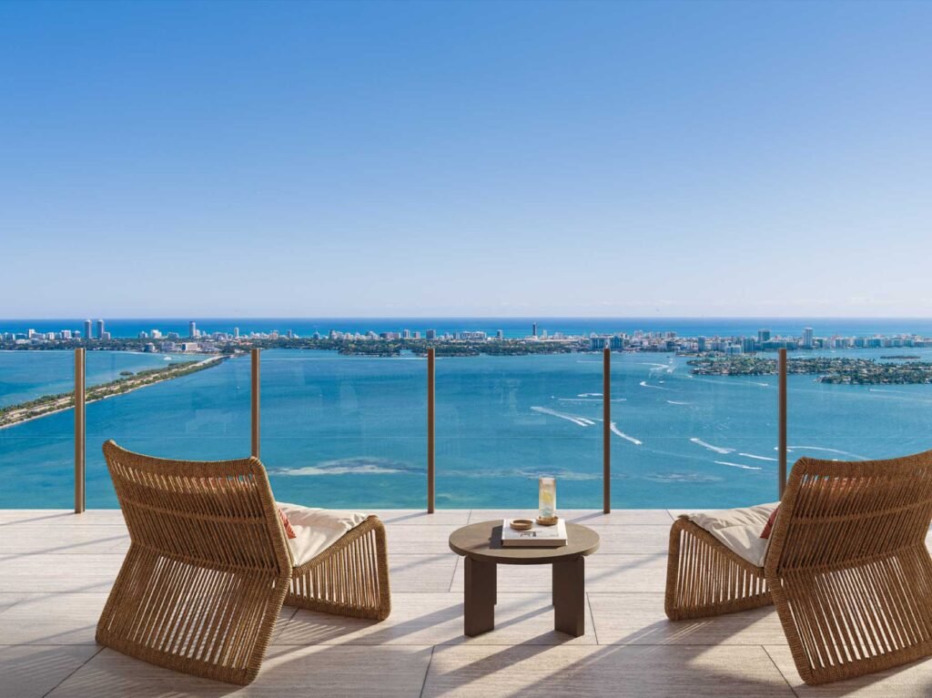 Villa Miami wellness level with pool deck overlooking Biscayne Bay — developer rendering