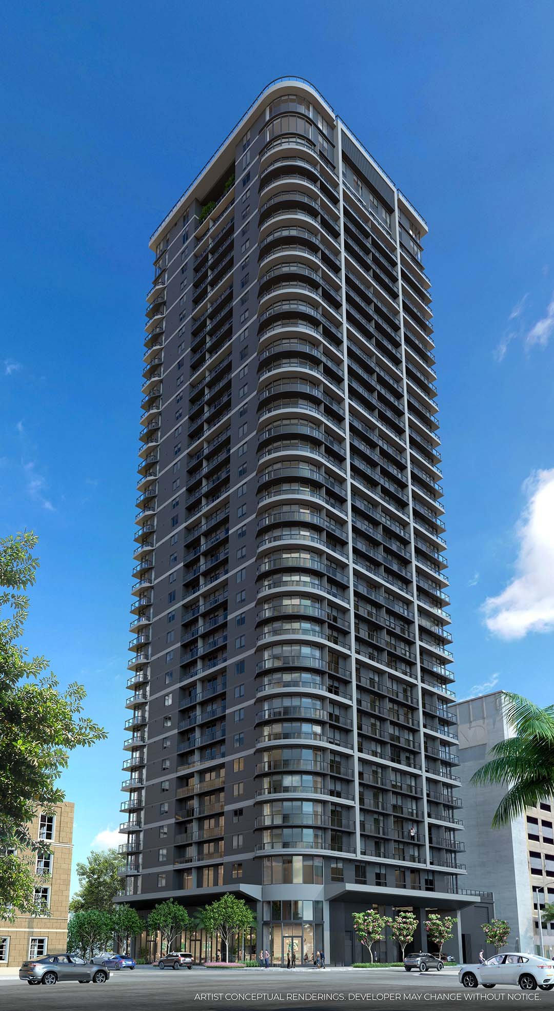 501 First Residences in daylight — developer rendering