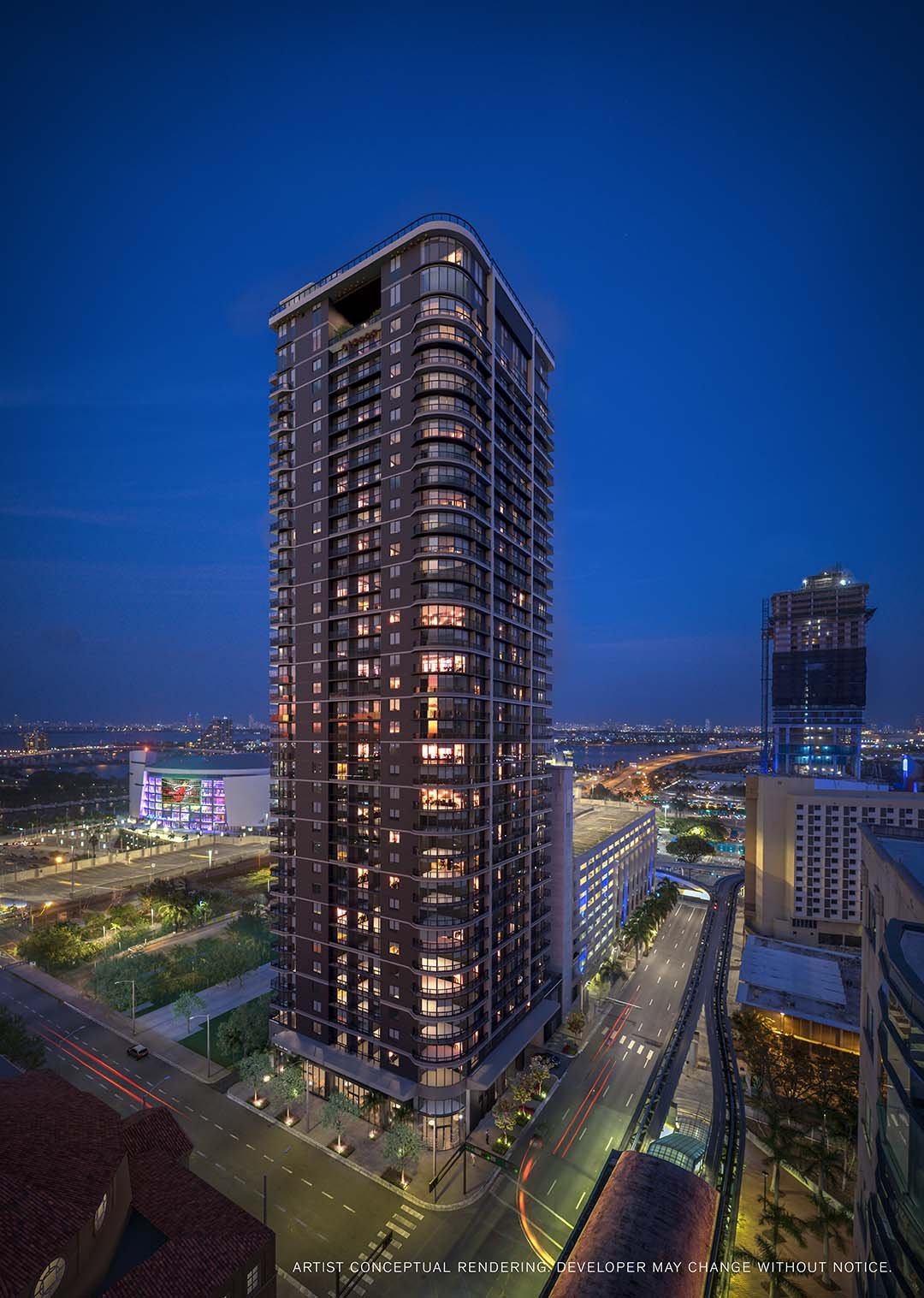 501 First Residences rising over downtown Miami — developer rendering