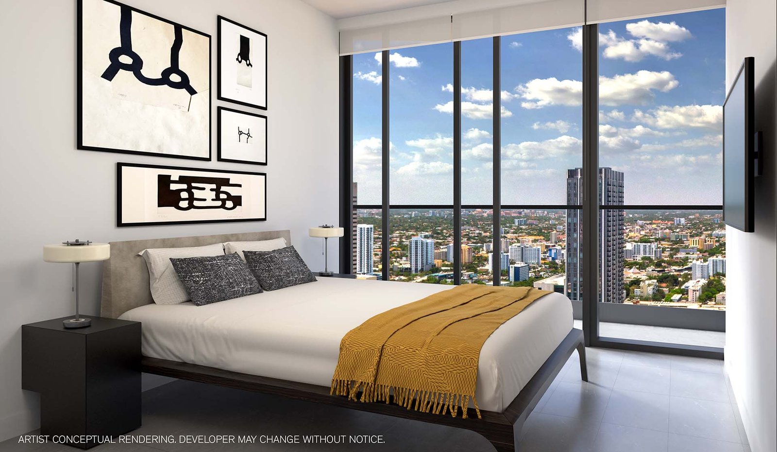 A residence bedroom at 501 First Residences — developer rendering
