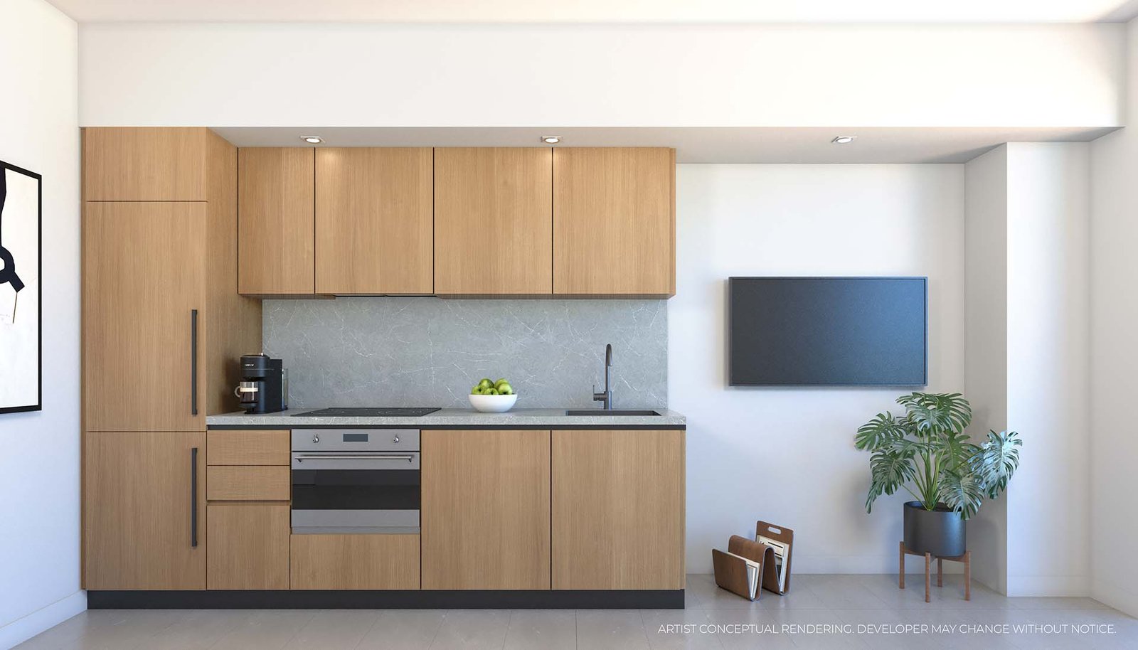 A residence kitchen at 501 First Residences — developer rendering
