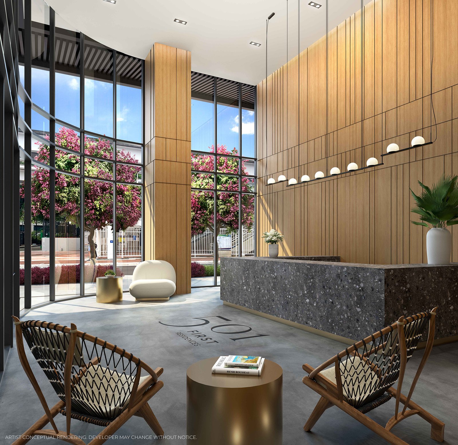 The lobby at 501 First Residences — developer rendering