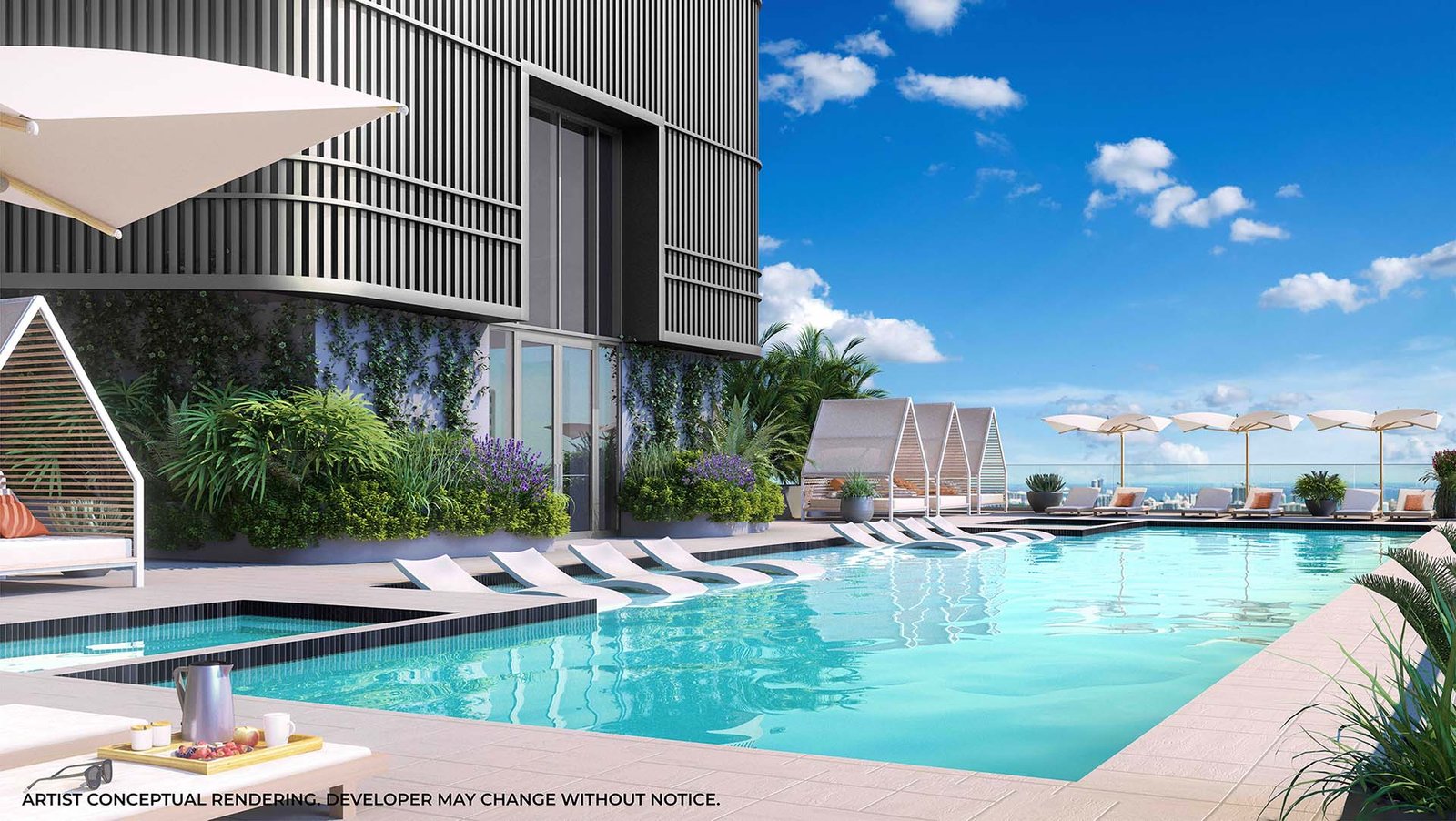 The pool deck at 501 First Residences — developer rendering