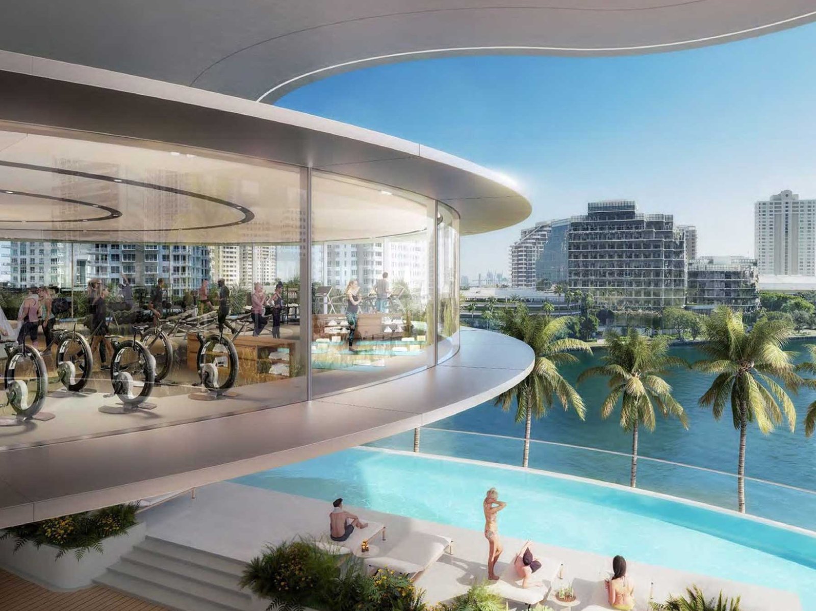 619 Brickell by Nobu at dusk over Biscayne Bay — developer rendering
