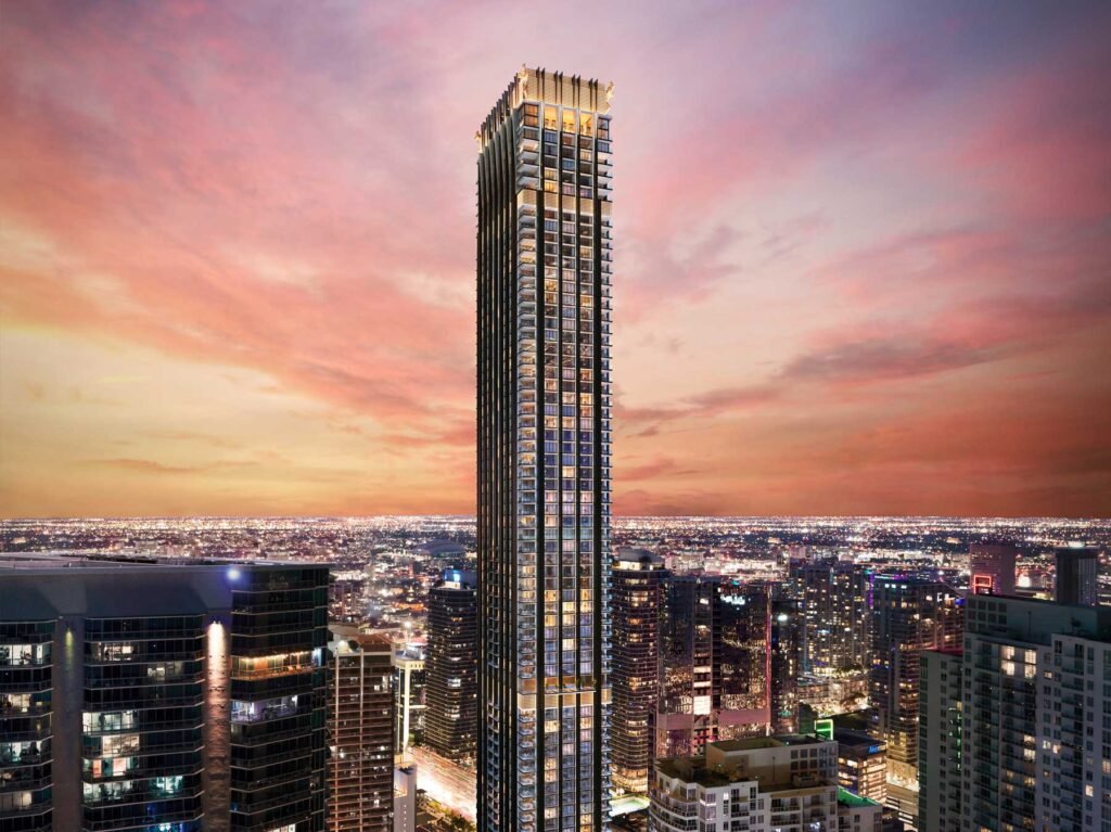 888 Brickell by Dolce&Gabbana lit at dusk above Brickell — developer rendering