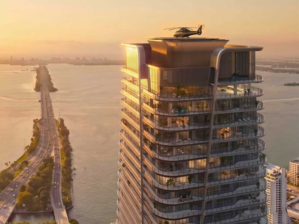 The crown of Anantara Miami Resort & Residences at sunset — developer rendering