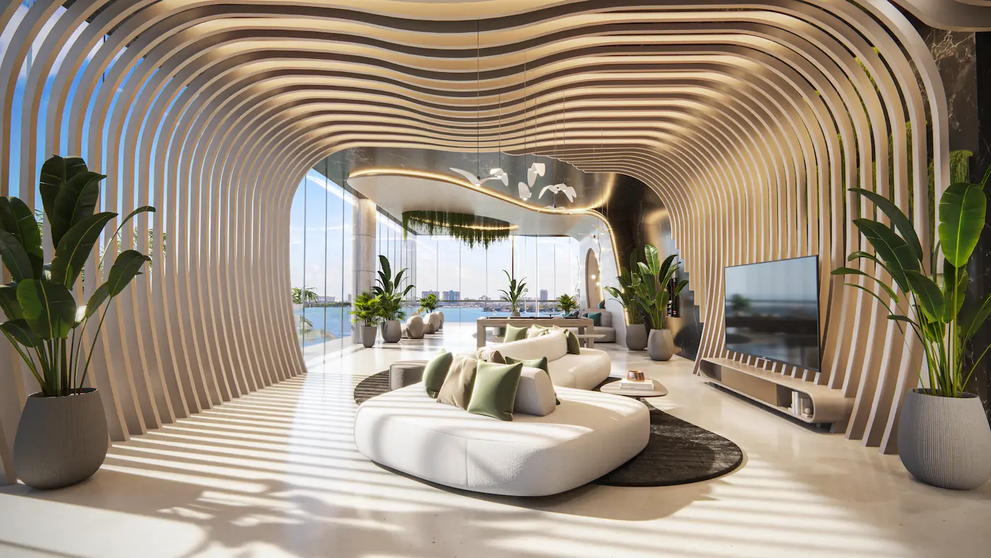 The lobby at Aria Reserve — developer rendering