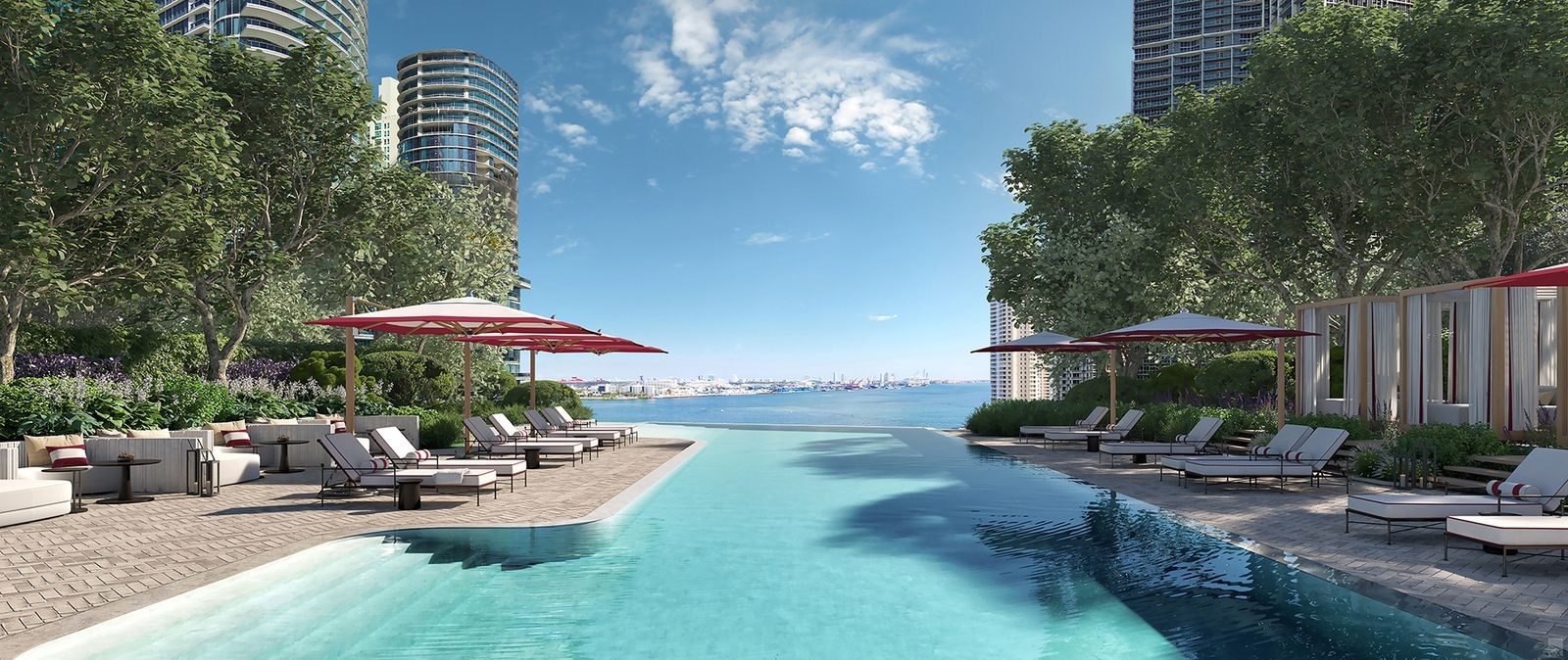 Developer rendering of Baccarat Residences Miami — pool deck