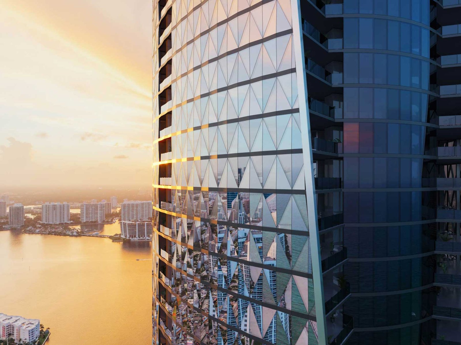 Bentley Residences Miami diamond-quilt facade detail — developer rendering