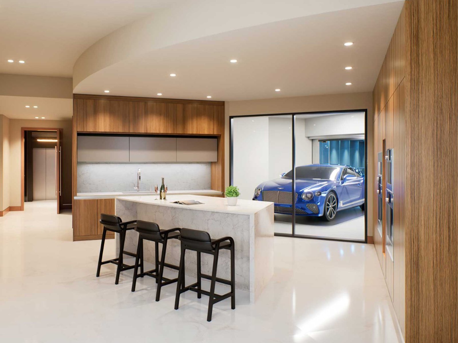 Bentley Residences Miami Dezervator car elevator — developer rendering