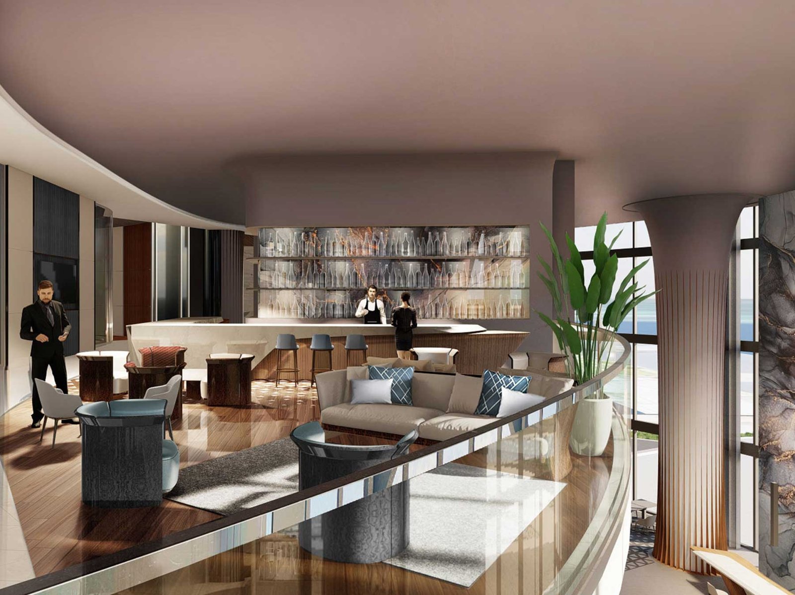 Bentley Residences Miami living space with ocean views — developer rendering