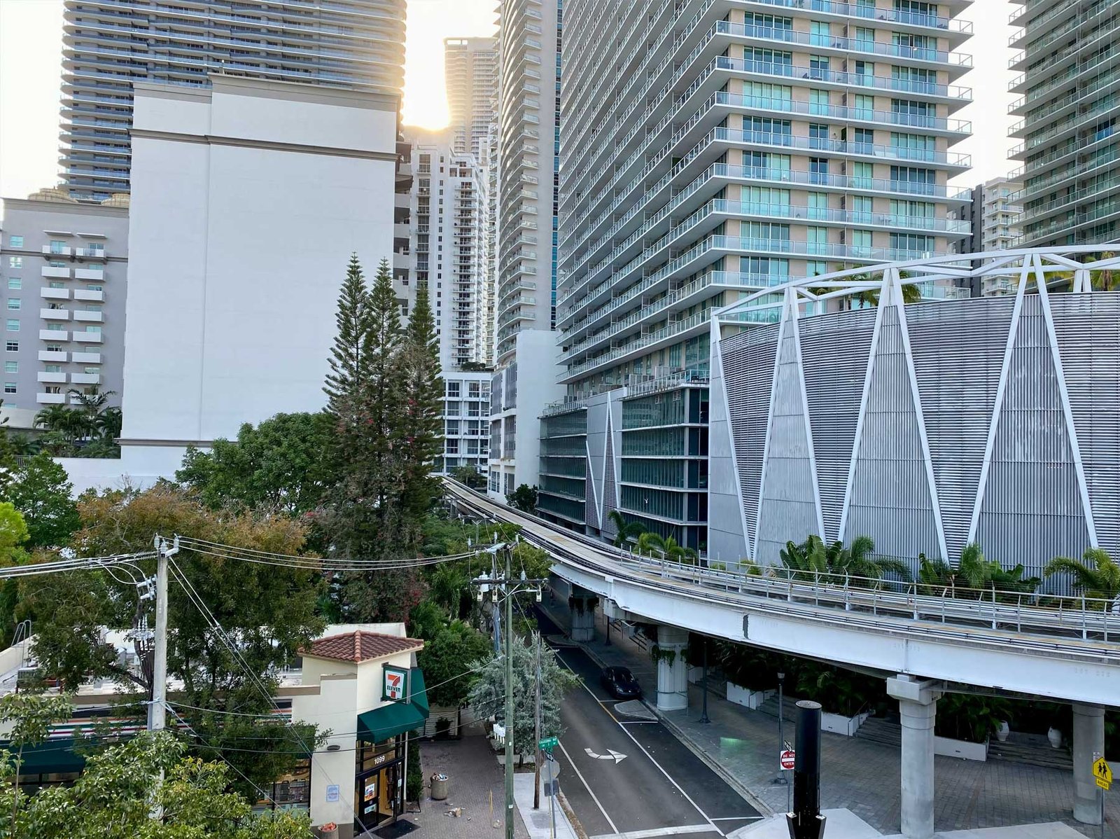 Brickell waterfront condominium towers with curved balconies and bayfront landscaping