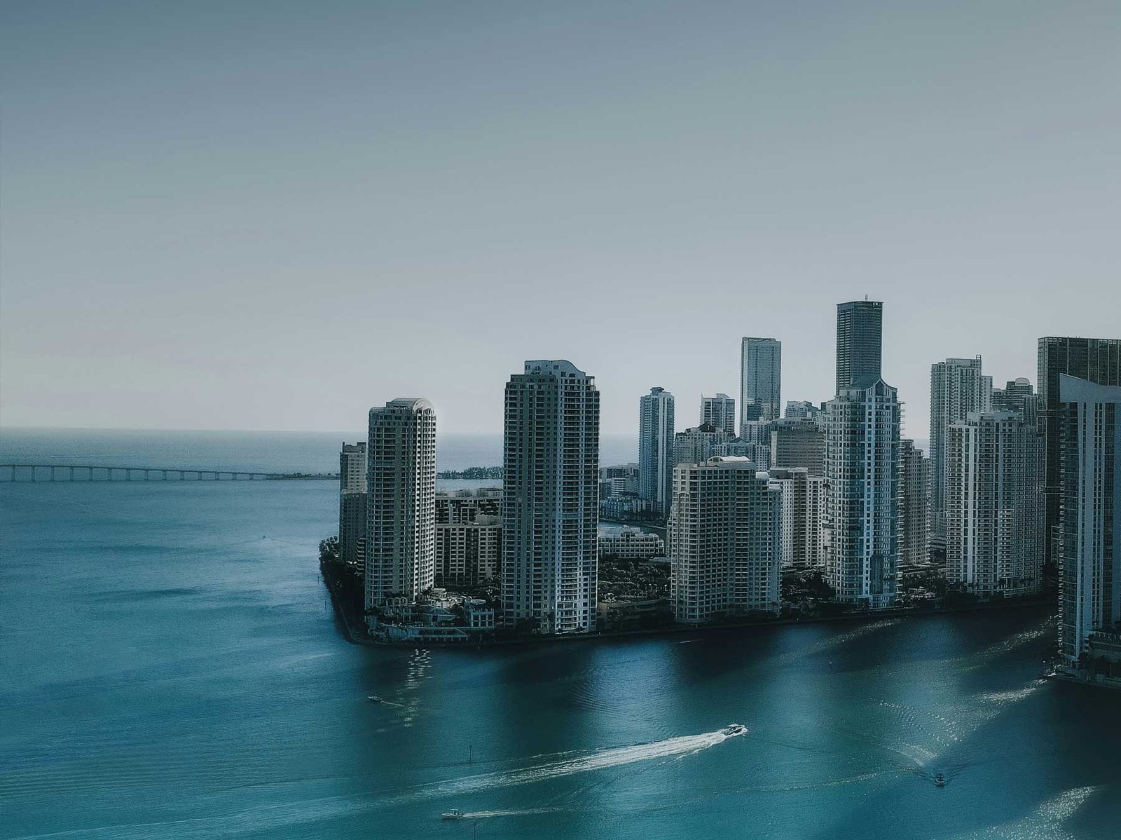 Aerial of Brickell and Brickell Key from Biscayne Bay