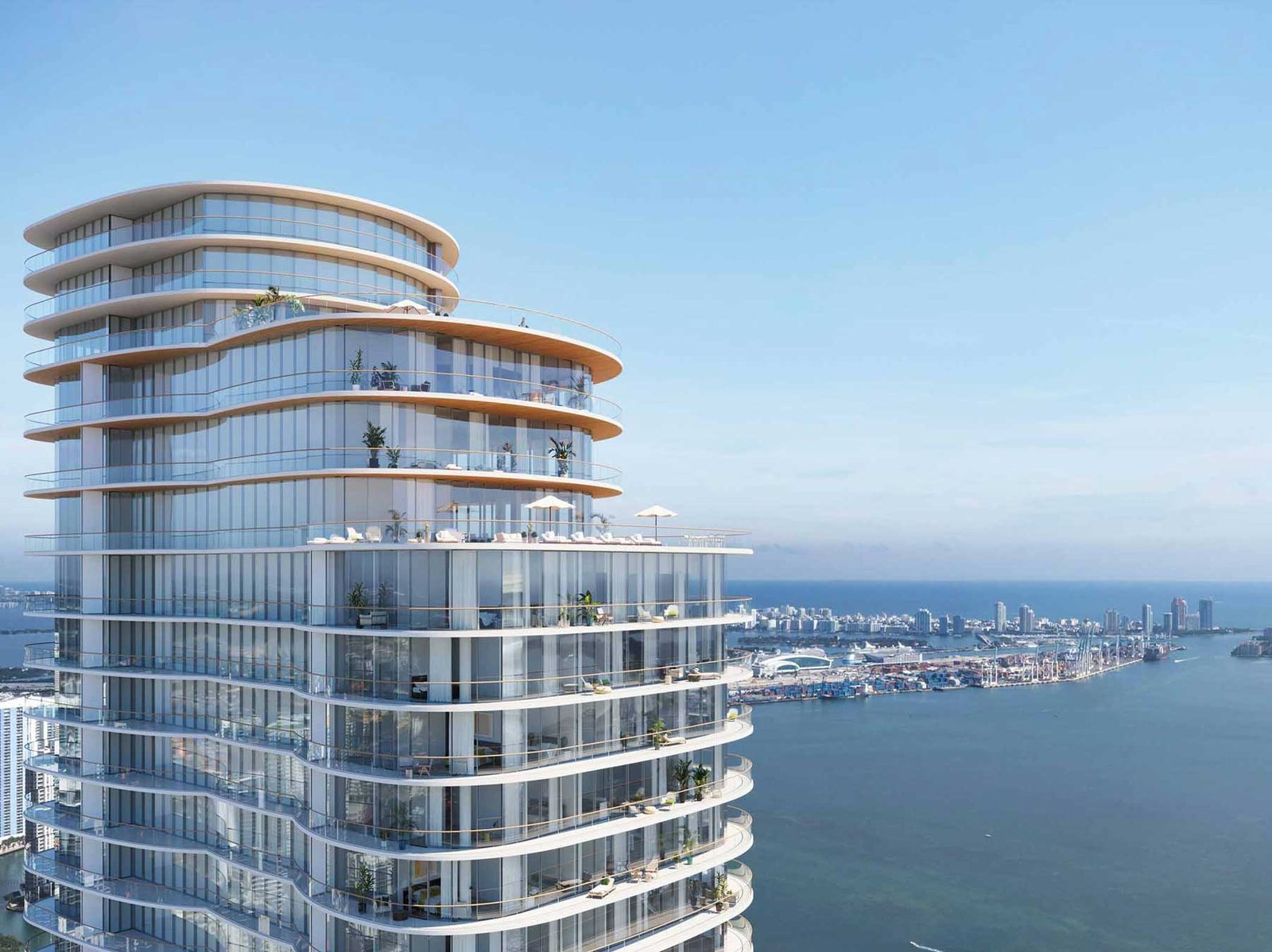 Cipriani Residences Miami at dusk over Brickell — developer rendering