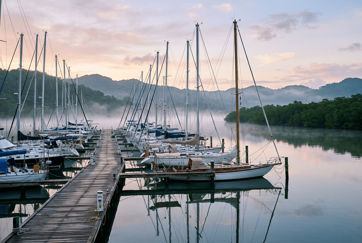 Coconut Grove sailing marina at morning on Biscayne Bay