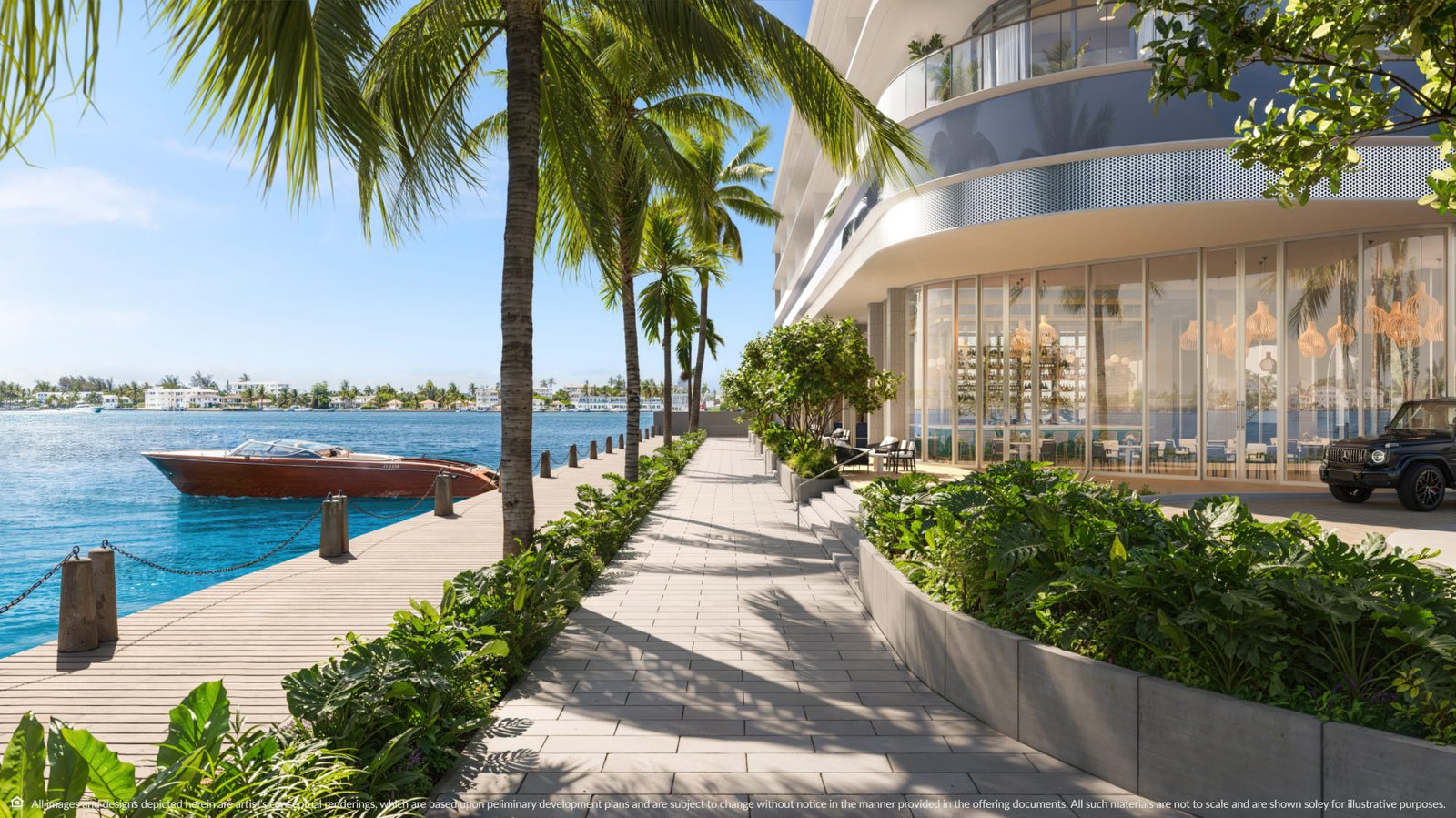 The bayfront promenade at Continuum Club & Residences — developer rendering