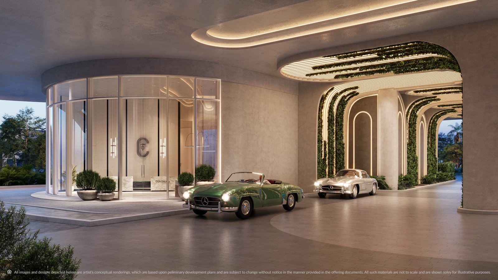 The lobby at Continuum Club & Residences — developer rendering