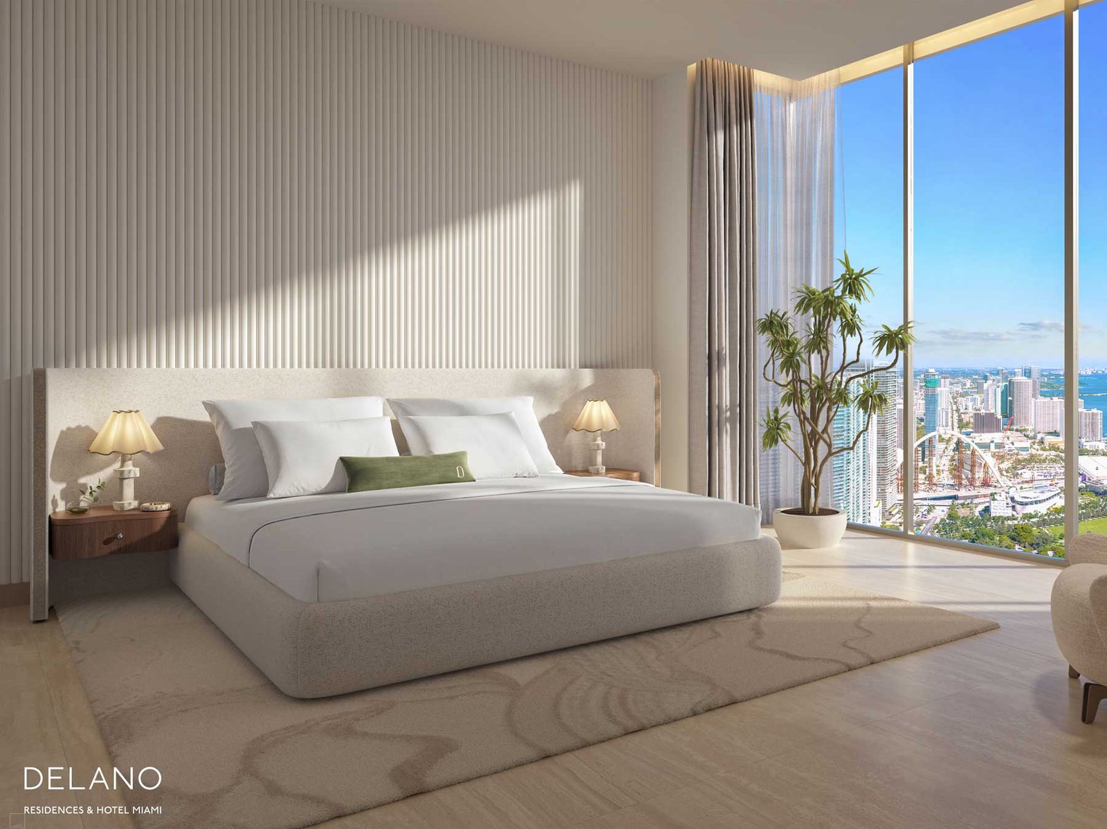 Delano Residences Miami tower on Biscayne Boulevard, downtown Miami — developer rendering