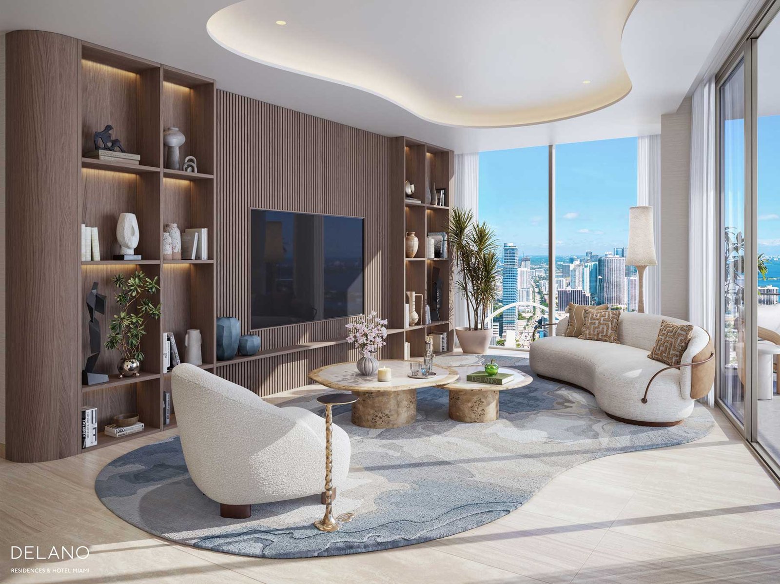 Delano Residences Miami arrival and podium — developer rendering