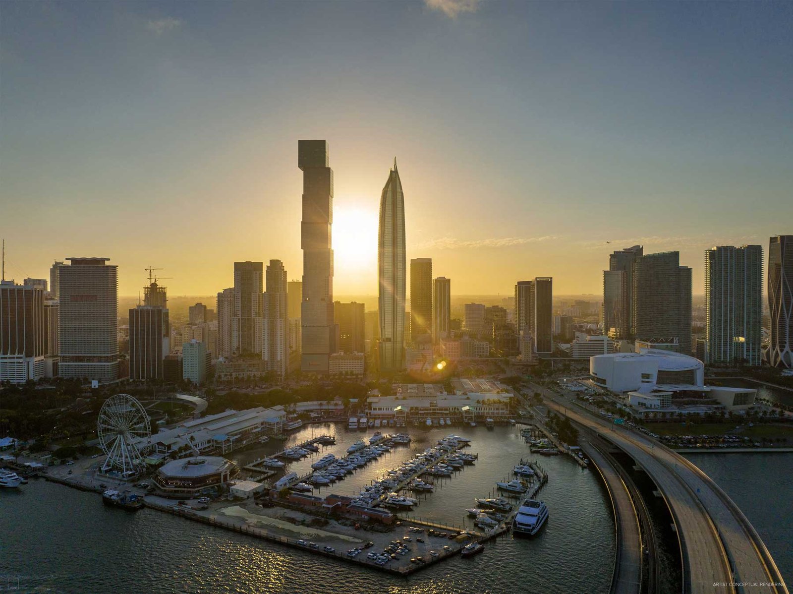 Delano Residences Miami sky pool level overlooking downtown Miami — developer rendering