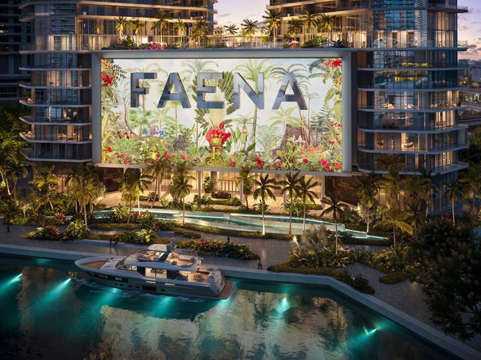 - Faena Residences Miami Infinity-edge pool on the Faena Rose amenity level overlooking the Miami River — developer rendering