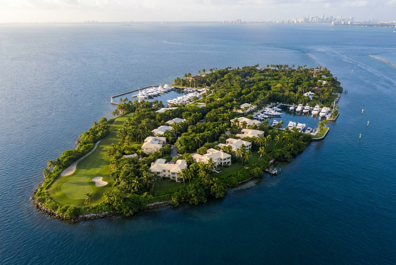 - The Links Estates at Fisher Island An aerial of Fisher Island, a private island with marinas — the area where The Links Estates At Fisher Island is located