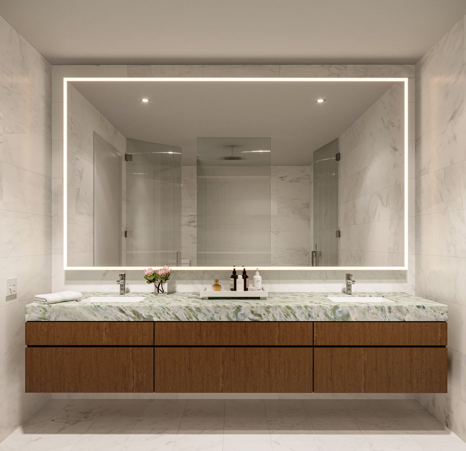 A primary bathroom at Five Park Miami Beach — developer rendering