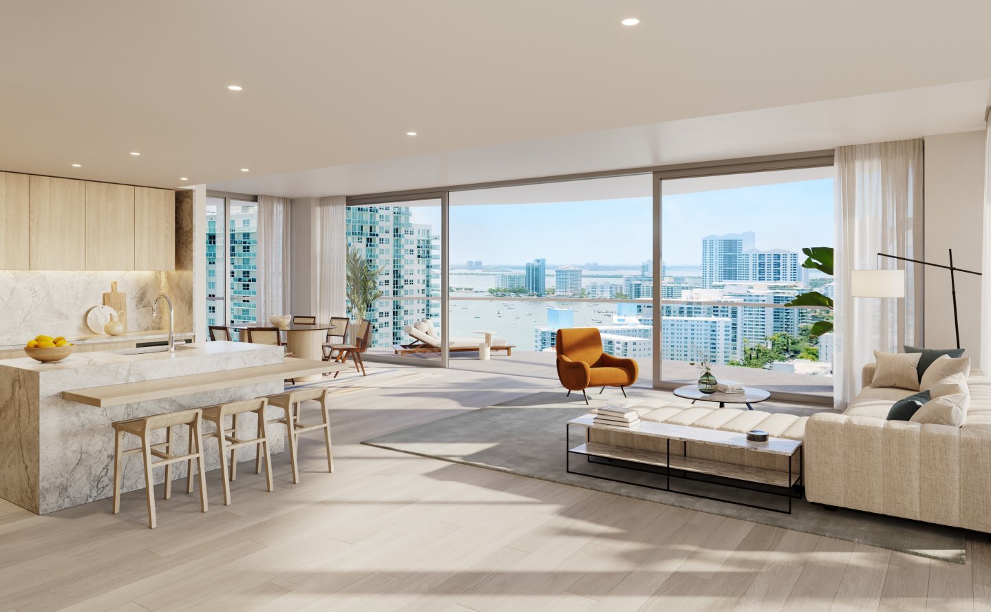 A residence balcony at Five Park Miami Beach — developer rendering