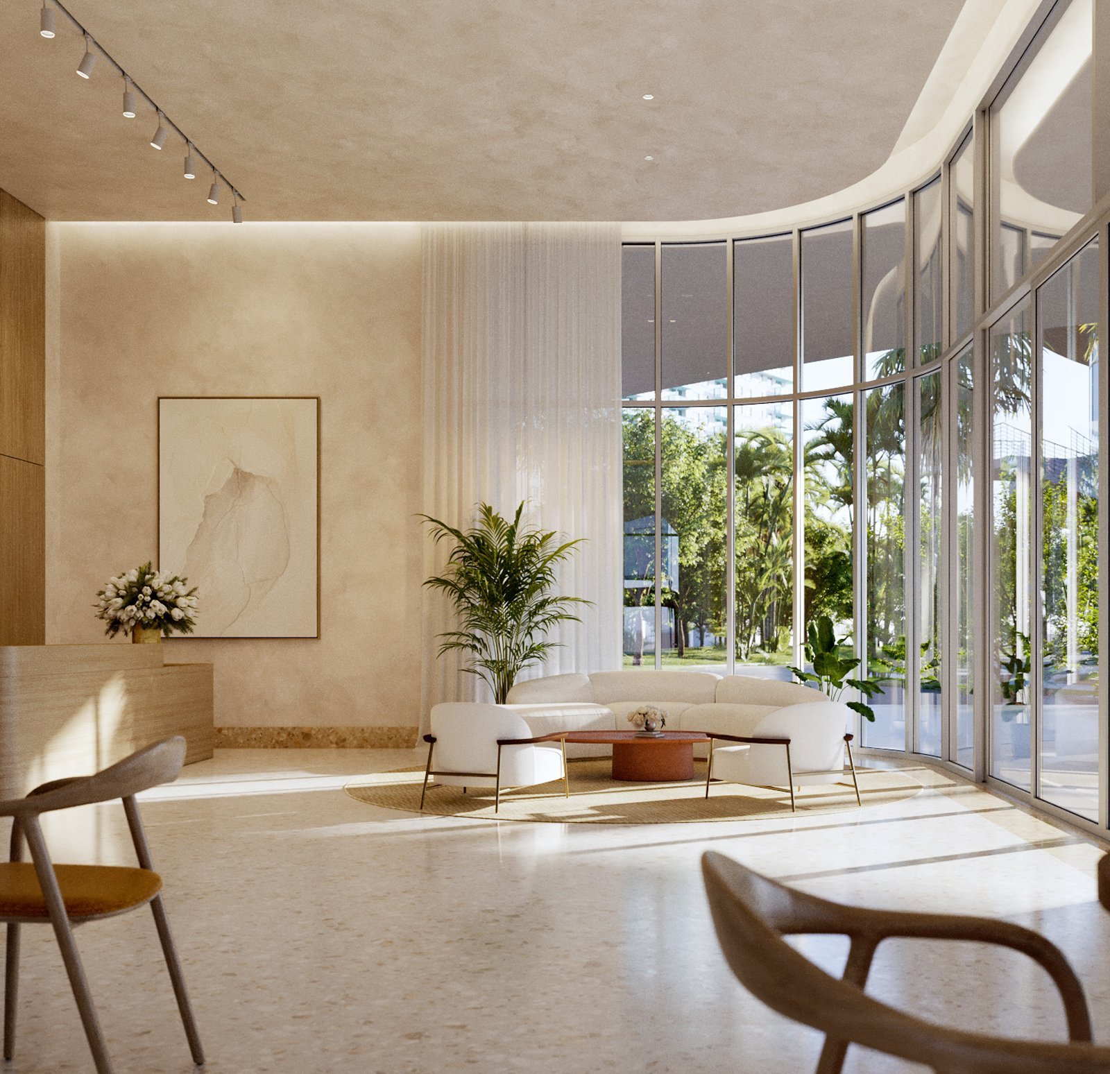 The lobby at Five Park Miami Beach — developer rendering