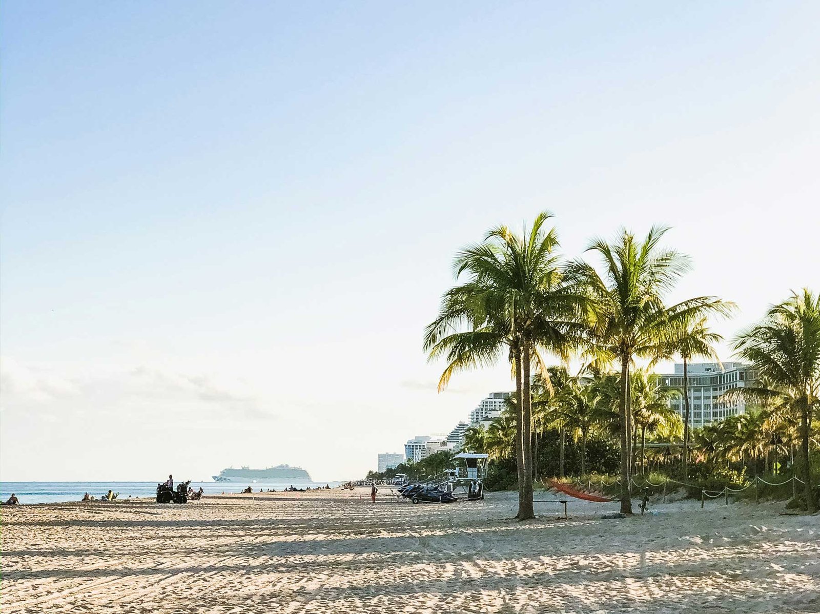Fort Lauderdale beach with a cruise ship on the horizon