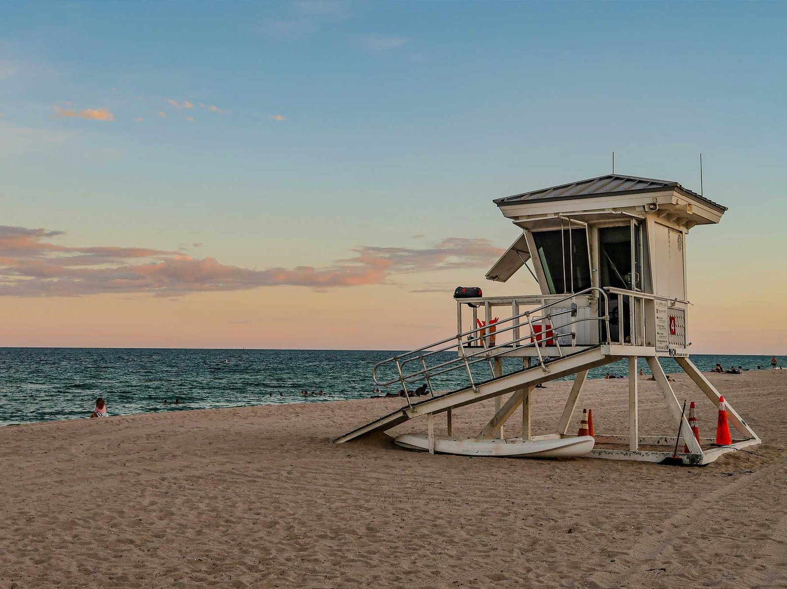 A lifeguard tower on the sand at first light, Fort Lauderdale beach