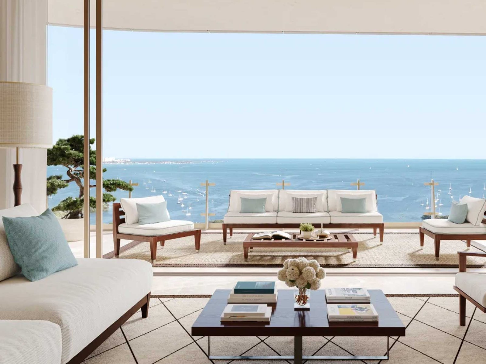 Four Seasons Private Residences Coconut Grove primary bathroom in Calacatta marble — developer rendering