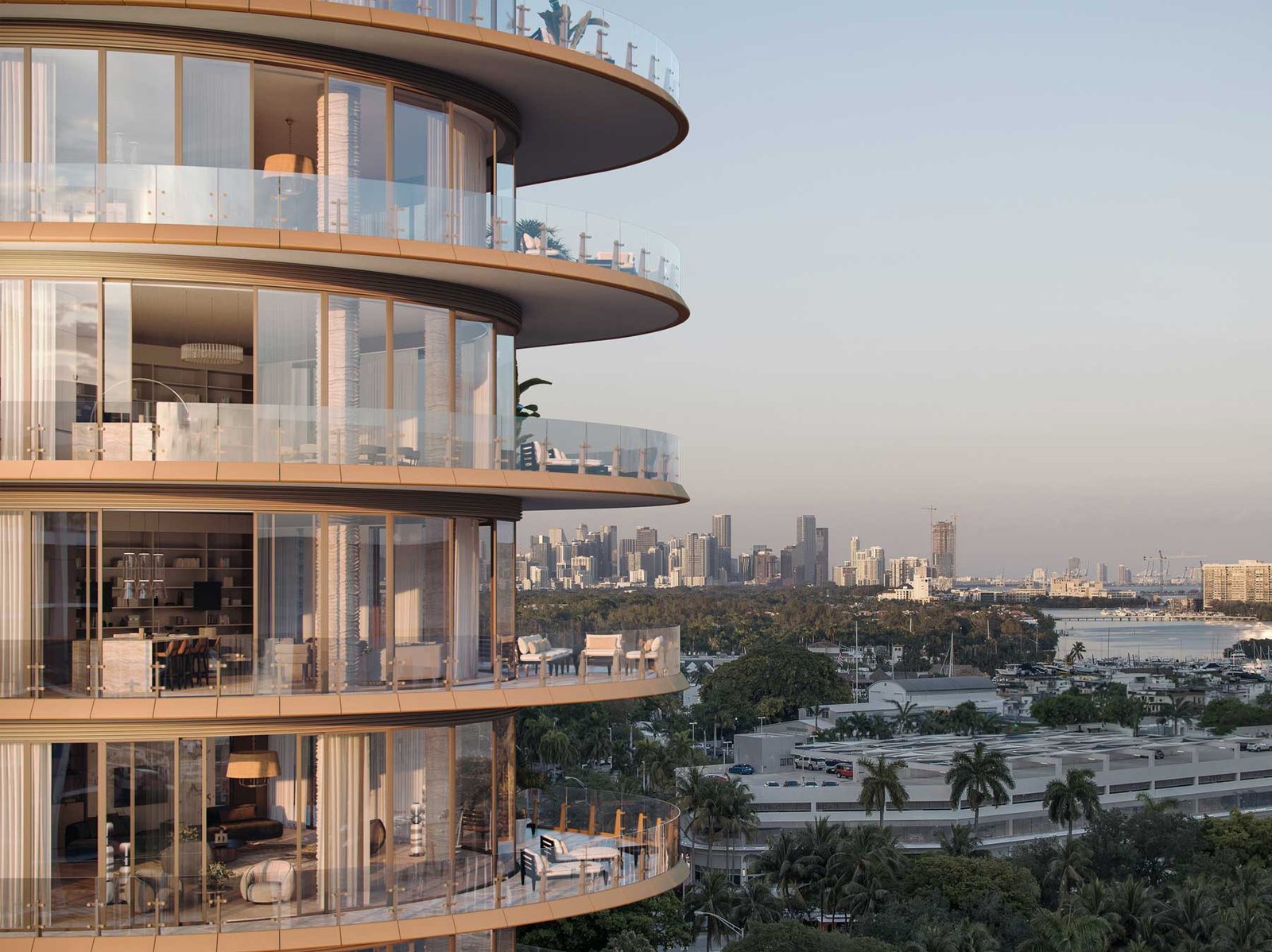 Four Seasons Private Residences Coconut Grove and the Coconut Grove waterfront — developer rendering