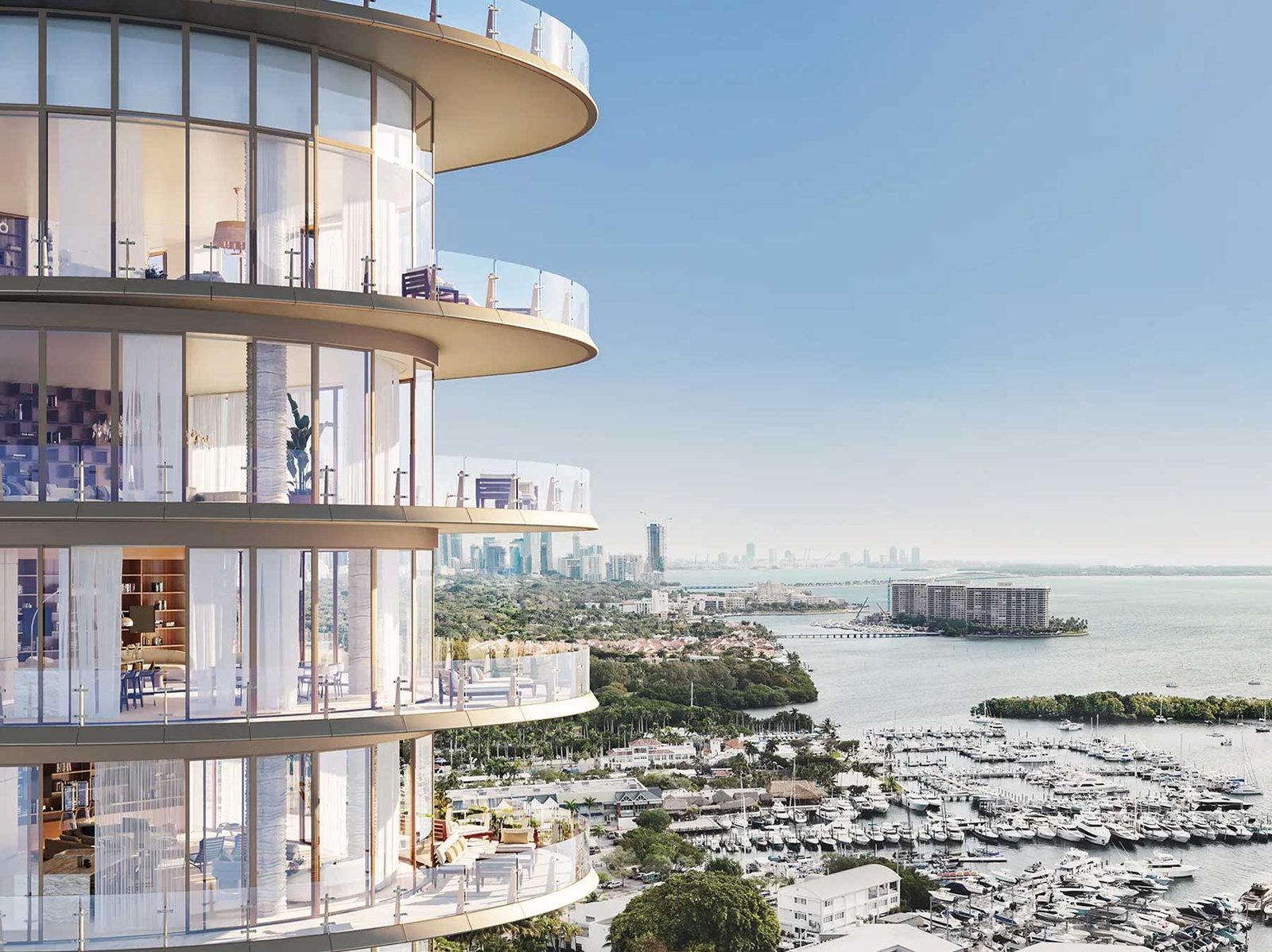 Four Seasons Private Residences Coconut Grove tower elevation on South Bayshore Drive — developer rendering