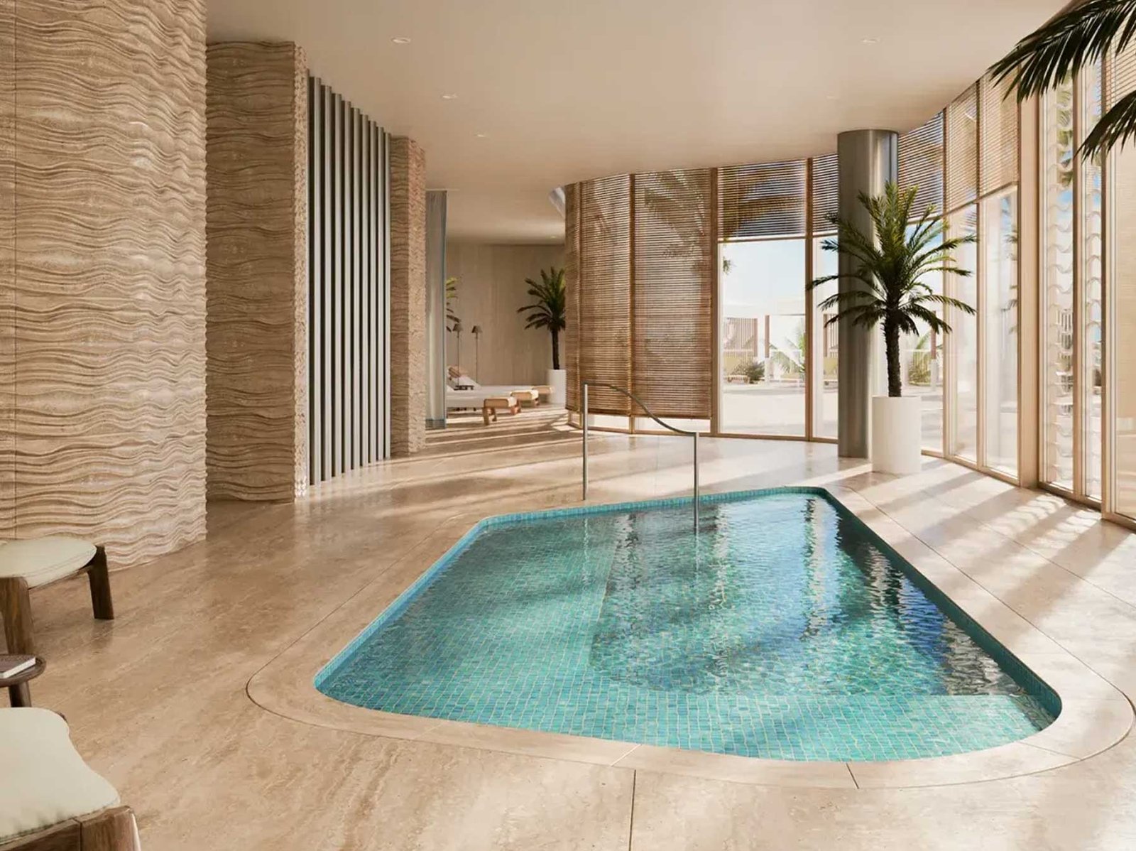 Four Seasons Private Residences Coconut Grove pool deck overlooking Biscayne Bay — developer rendering