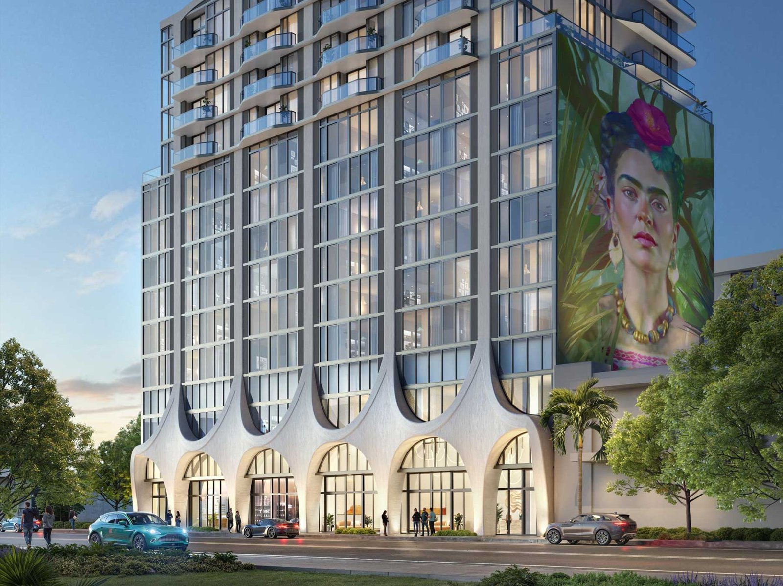 Frida Kahlo Wynwood Residences in the Wynwood arts district streetscape — developer rendering