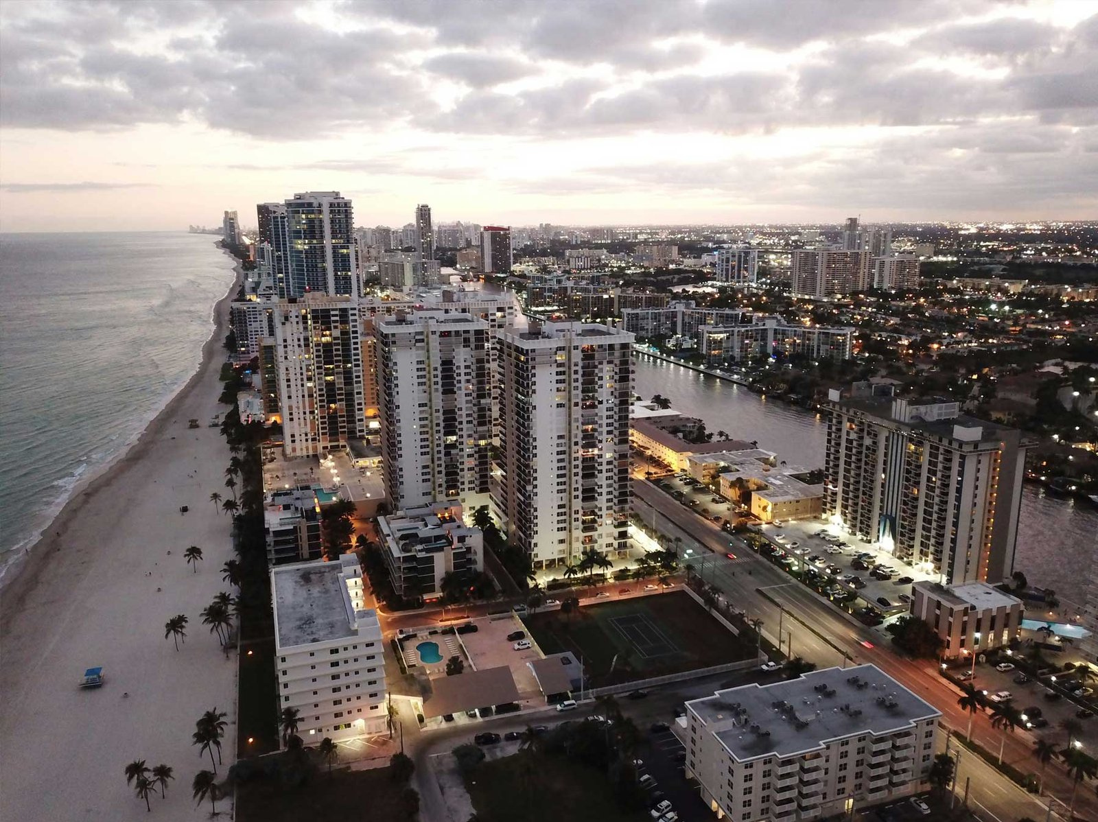 Hallandale Beach oceanfront condominium towers from the air