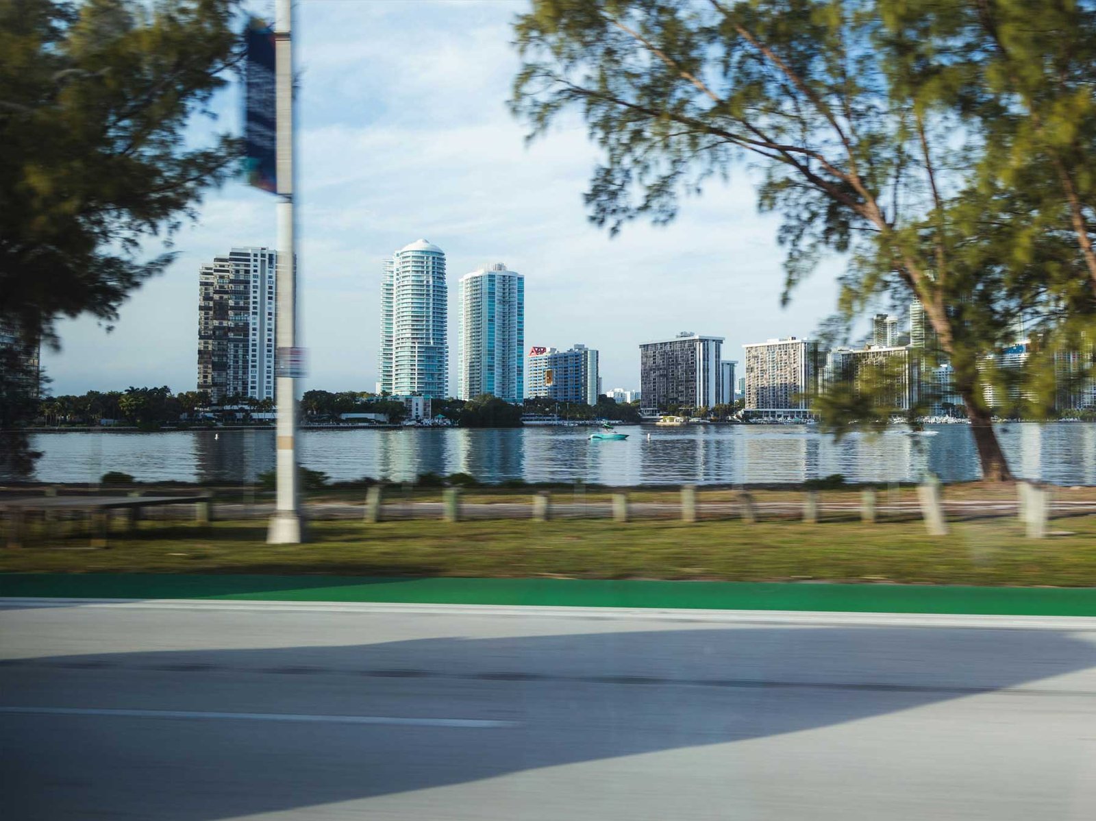 - Key Biscayne View of the Miami skyline across the water from the Rickenbacker Causeway