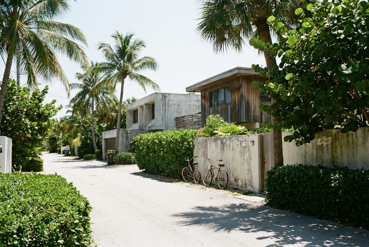 Residential street on Key Biscayne with mature landscaping