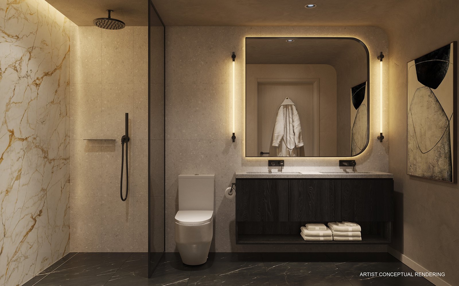 A penthouse bathroom at Lofty Brickell — developer rendering
