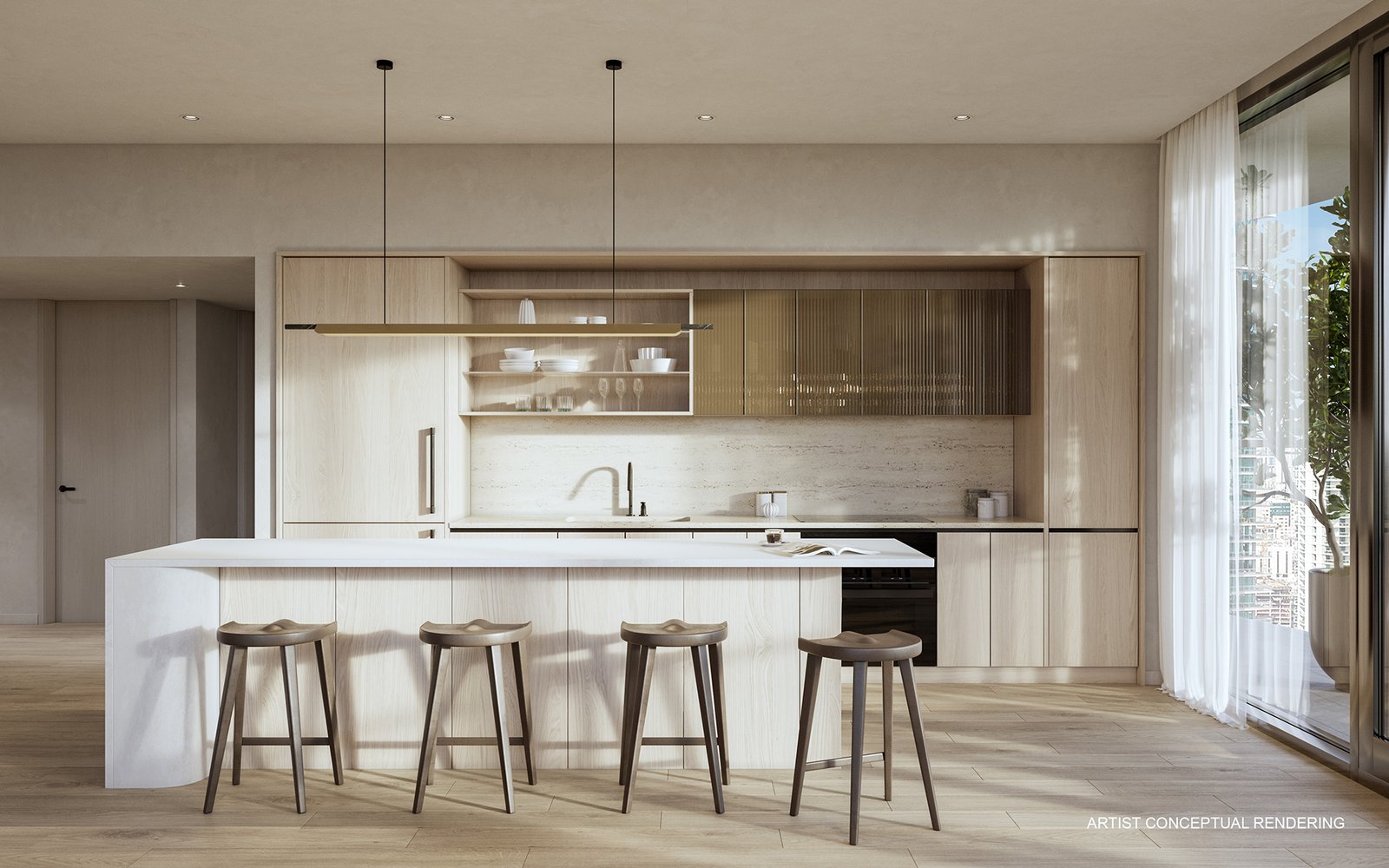 A penthouse kitchen at Lofty Brickell — developer rendering