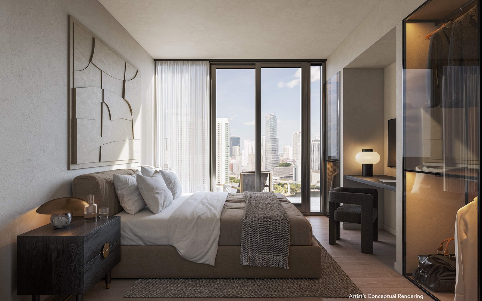 A residence bedroom at Lofty Brickell — developer rendering